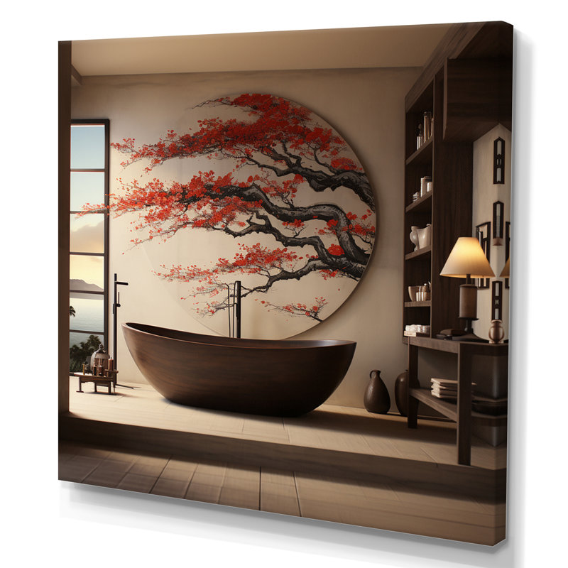 «Bathroom Bathroom», art mural japonais - Art mural de salle de bain, H 16 po x l 16 po x P 1 po, Toile tendue