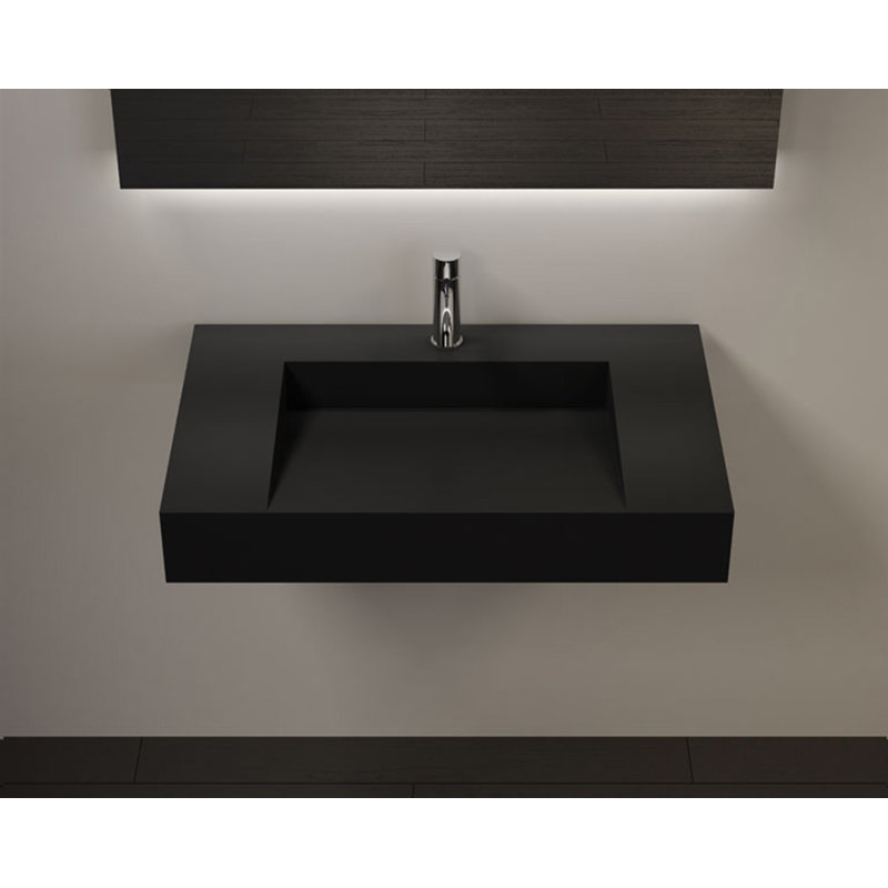 Badeloft 31.4" x 19.6" Stone Resin Wall Mounted Bathroom Sink WT-04-D-GBLK in Glossy Black