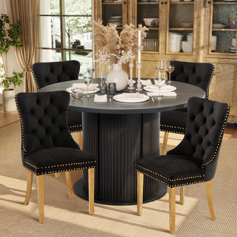 Ensemble de salle à manger 5 pièces pour 4 personnes Modern Glam, Noir, Noir et or