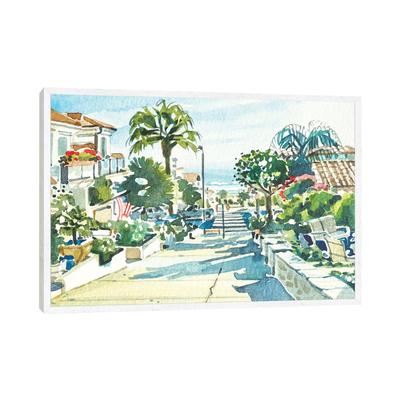 Summer In Manhattan Beach by Luisa Millicent - Painting on Canvas, White Framed, 45.72cm H x 66.04cm W x 3.81cm D