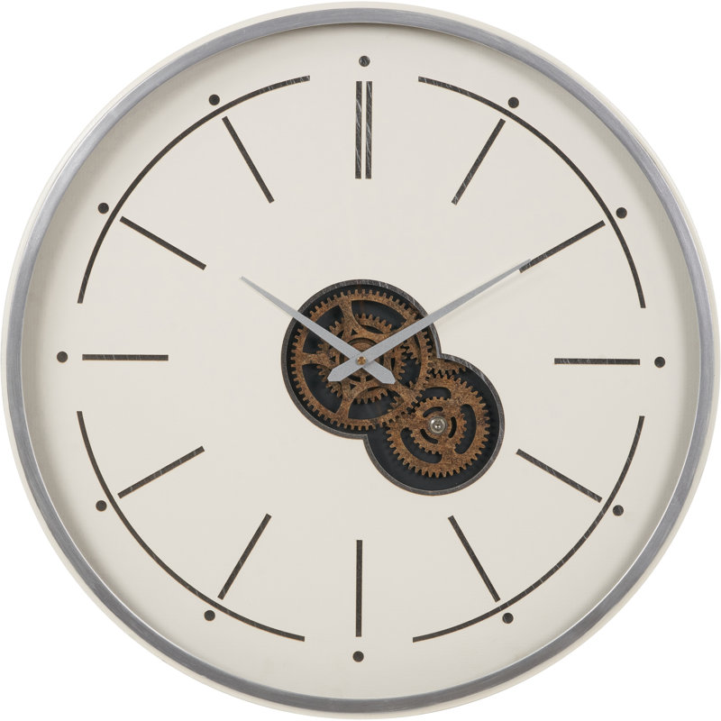 Wood Wall Clock, Silver/Cream