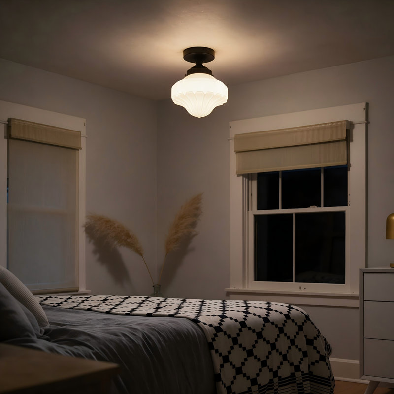 Plafonnier moderne à une lumière avec abat-jour en verre blanc crème glacée