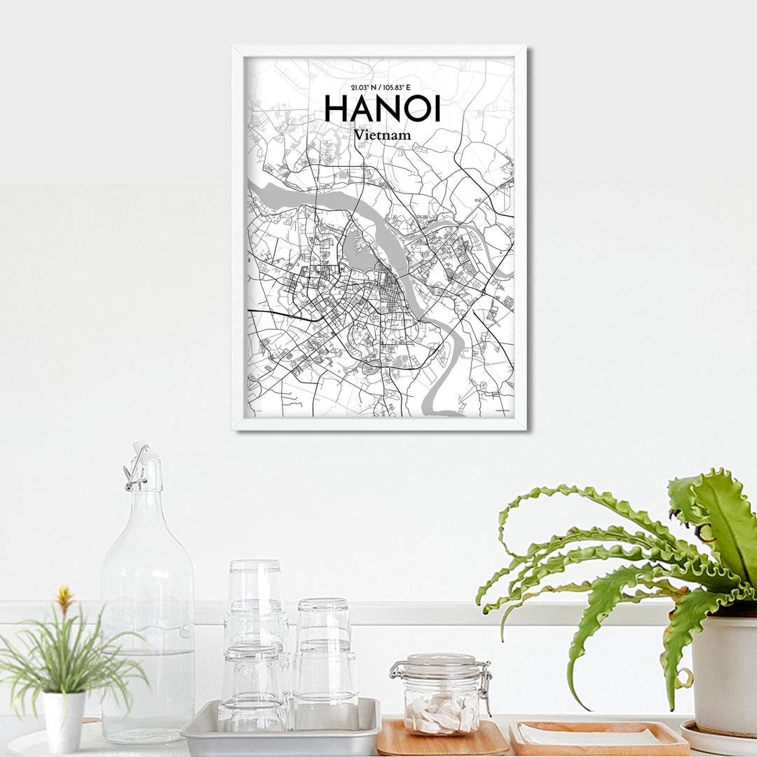 Hanoi City Map In Tones - No Frame Print