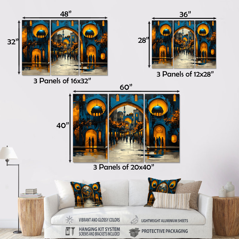 Ensemble de décorations murales bleues et jaunes, Grand Bazar I, Métal métal, H 28 po x l 36 po x P 1 po