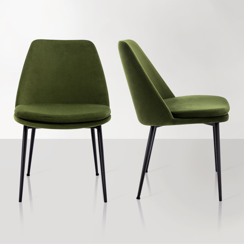 Olive Green Velvet Upholstered Side Chair with Metal Legs
