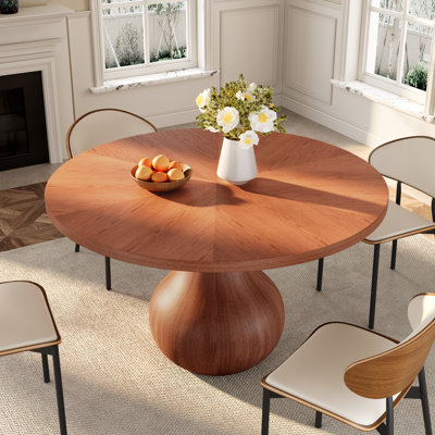 53'' Round Parquet Solid Wood Dining Table For 4/6/8