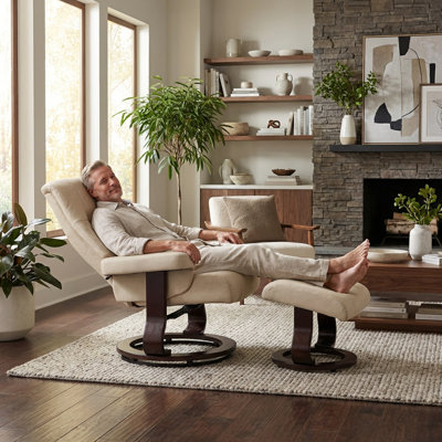 PU Swivel Recliner with Ottoman,Adjustable Reclining Chair with Solid Wood Base, for Office, Living