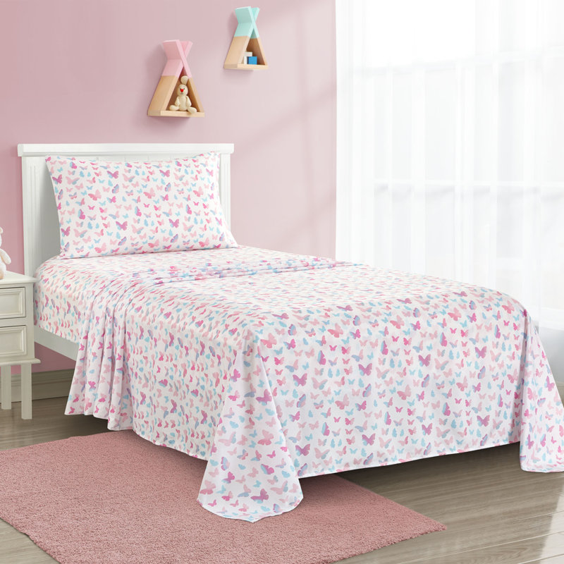Wonderflock 3pc Twin Sheet Set, Blue/Butterfly, Twin Sheet Set with 1 Pillowcase