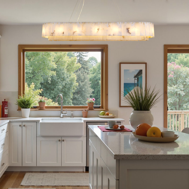 Lustre 14 lumières 54 "avec accents Abalaster (ampoules incluses)