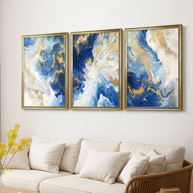 ABSTRACT Series CDXII - Toile tendue avec châssis sur mesure - 3 pièces, H 21 po x l 30 po, Doré