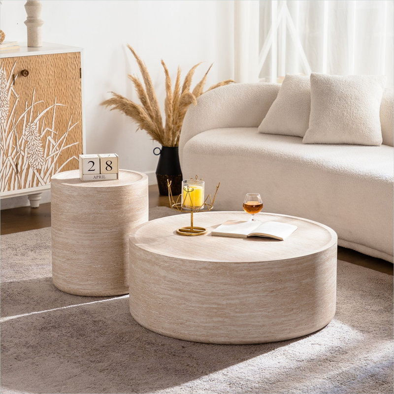 Table basse 31,5 po, tambour, panneau de fibres à densité moyenne orange classique, sans assemblage, centre de table de salon moderne