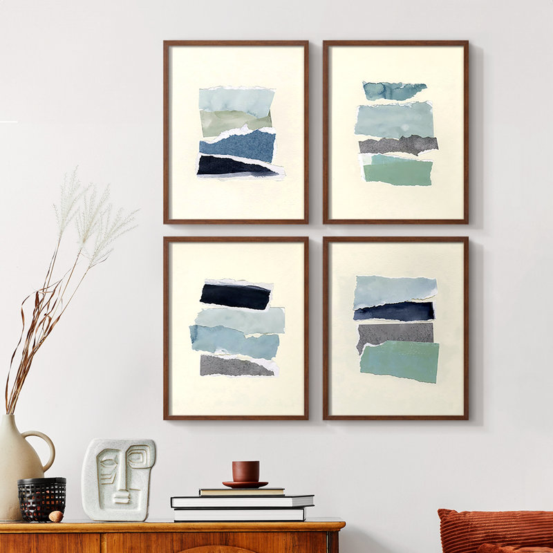 «Seaside Color Study I», reproduction encadrée - ensemble de 4, Noyer, H 10 po x l 8 po