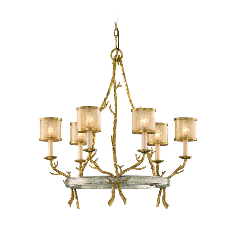Vintage Gold Leaf Crystal 6-Light Chandelier 33"