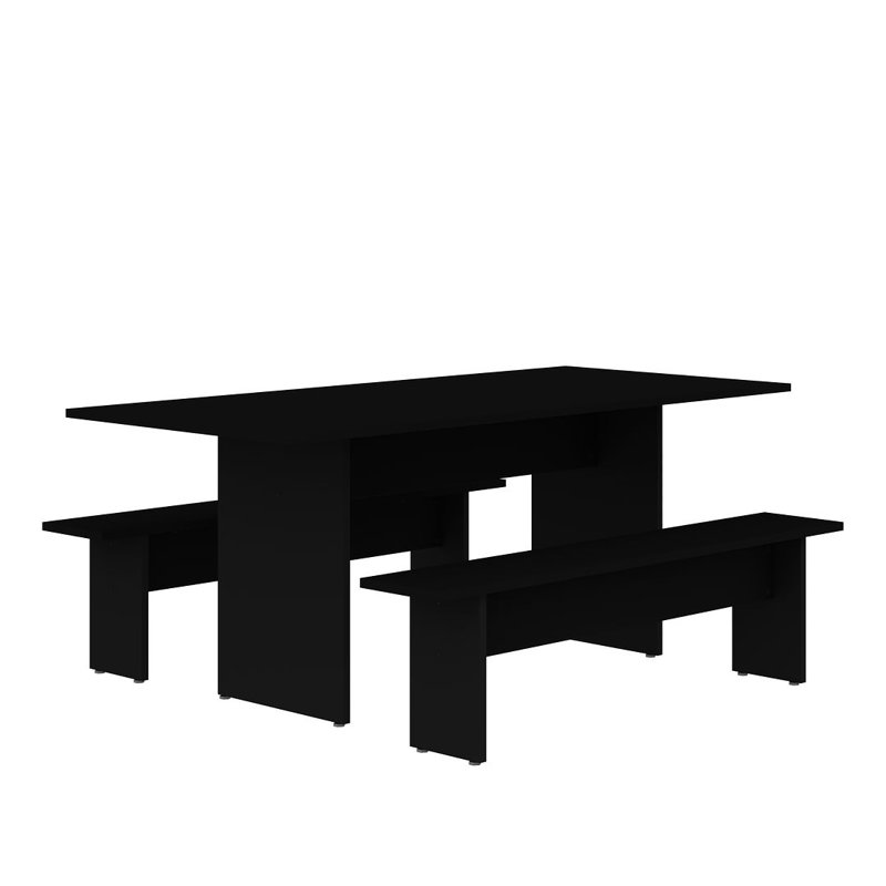 Nomad Modern 3-Piece Dining Set with Dining Benches in Black, Black