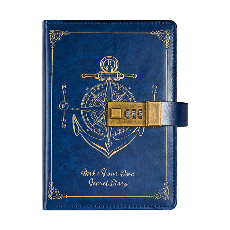 Retro codebook  Password Notebook With Lock B6 Leather Notebook Student High Appearance Diary Notebook Notes, A