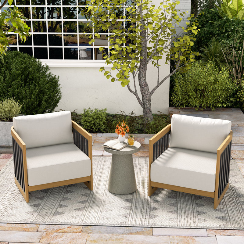Chaises longues avec coussins Sereno, Noir / teck