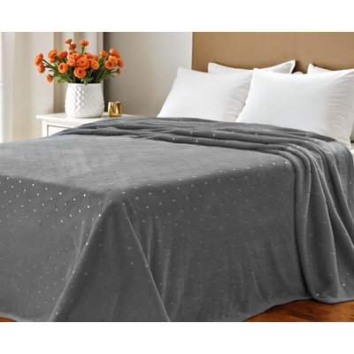 Queen Gray And Silver Fleece Woven Polka Dots Plush Blanket