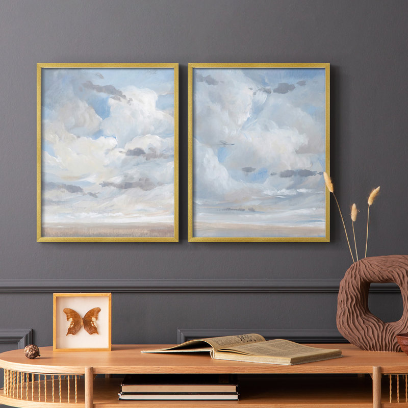 Sky Blue I -Premium Framed Print -Ready to Hang - No Nails Required - No Nails Required, Gold, 21" H x 34" W