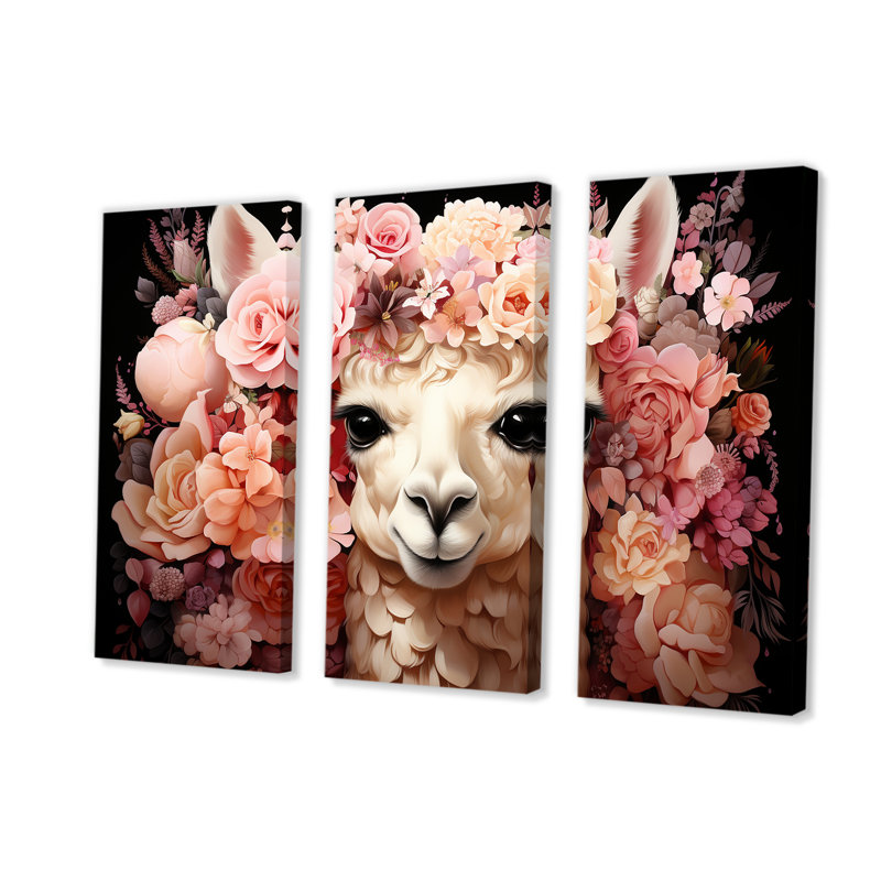 Fleur rose, couronne d'alpaga, art mural, H 28 po x l 36 po x P 1 po, Toile tendue