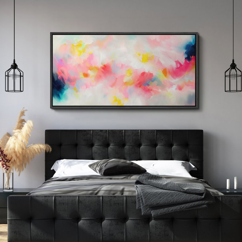 Art moderne abstrait vibrant, H 30 po x l 60 po, Noir, noir, noir, noir