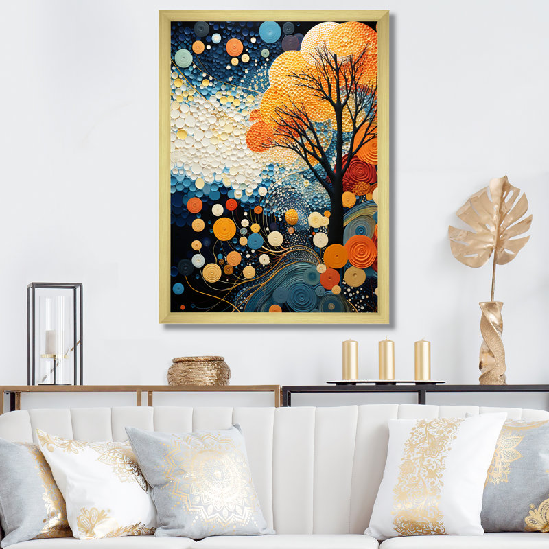 Impression sur toile abstraite colorée colorée Mid Century, Cadre photo doré, H 32 po x l 24 po