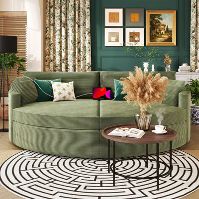 102.3" Oversized Double Chaise Lounge Sofa Bed with USB Ports - Deep Seat Corduroy Loveseat Couch