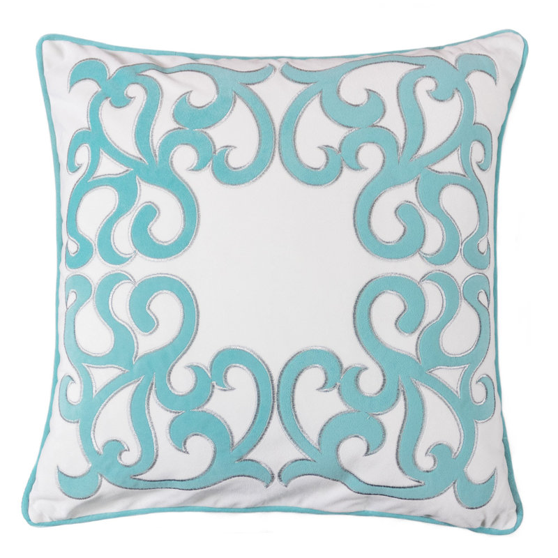  Applique Velvet Throw Pillow, Turquoise