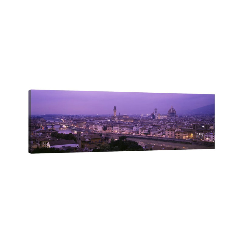 Cityscape At Twilight, Florence, Tuscany, Italy - Wrapped Canvas Panoramic Print, 30.48 cm H x 91.44 cm W x 1.91 cm D