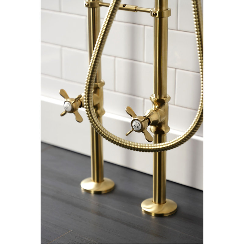 Kingston Brass Essex Three-Handle 2-Hole Freestanding Clawfoot Tub Faucet Package with Supply Line and Stop Valve