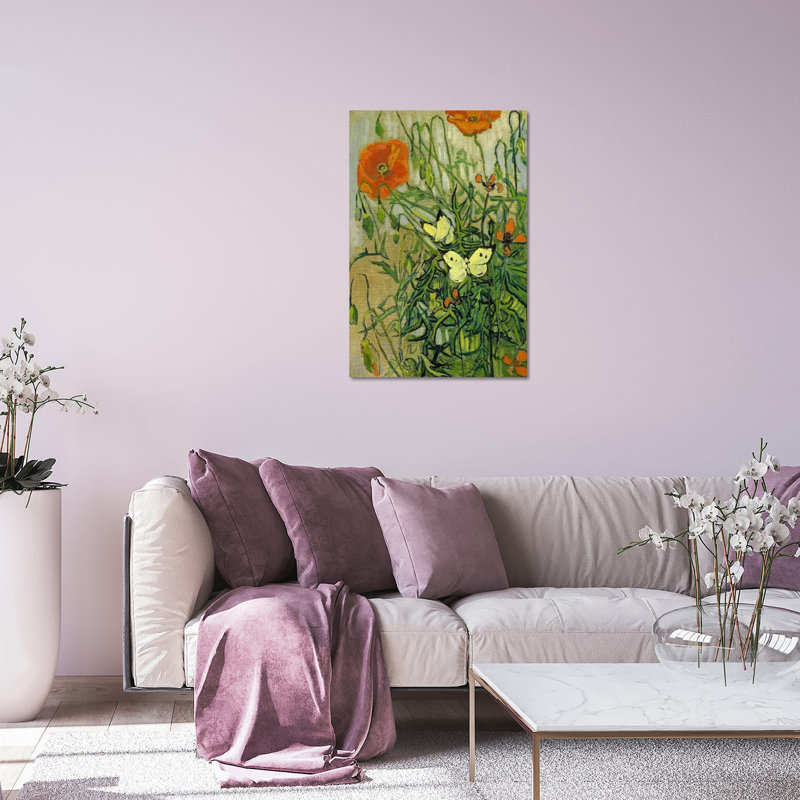 Papillons et coquelicots, impression sur verre acrylique, H 24 po x l 16 po x P 0,25 po