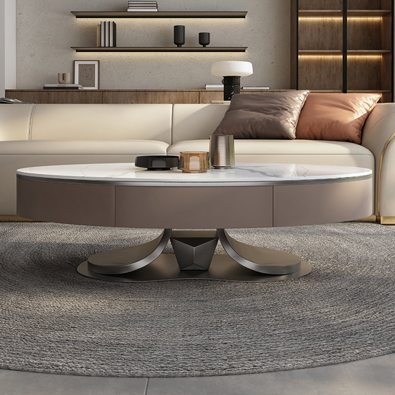 Table basse ovale en pierre claire, H 14,96 po x L 55,12 po x P 31,5 po, Gris