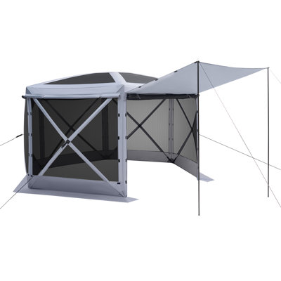 Pop up Gazebo Screen Tent, 12 x 12 ft Large 6-Sided Camping Canopy Tent with Removable Top & Carry Bag, Quick-Set & Bite-Proof, Screen House Sun Shelter for 8-10 Persons Backyard Patio, Grey
