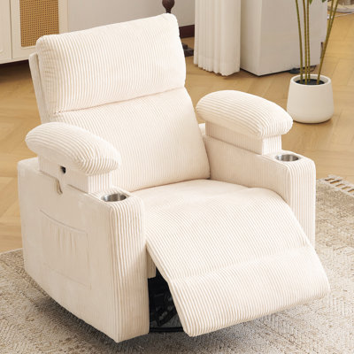Power Swivel Recliner Chairs With Adjustable Headrest And Armrests, Featuring Massage And Heating Functions by Latitude Run