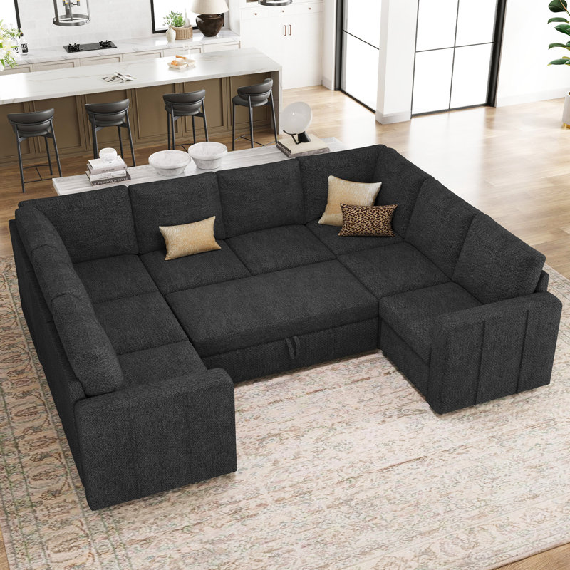 Grand canapé modulaire en U Seybert, Chenille gris foncé
