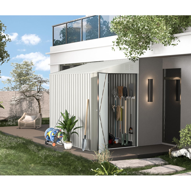 Blockus 4 ft. W x 7 ft. D Galvanized Steel Pent Garden Shed, White