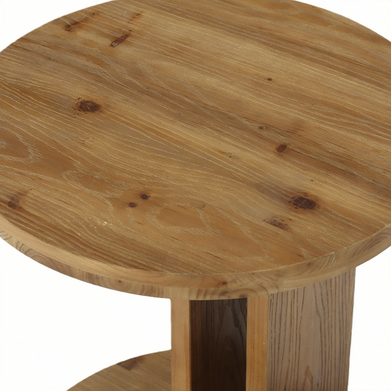 Table de bout ronde en bois massif 19,68 ", table d'appoint en C à 2 niveaux avec tablette de rangement ouverte pour le salon, ensemble de 2
