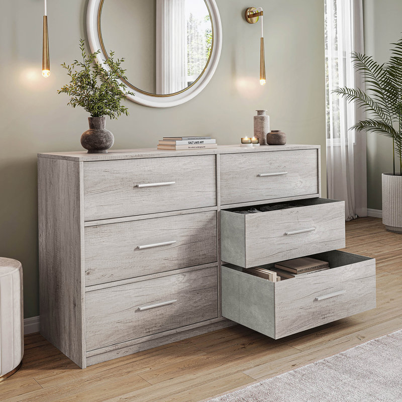 Commode 6 tiroirs avec tiroirs en tissu, Gris