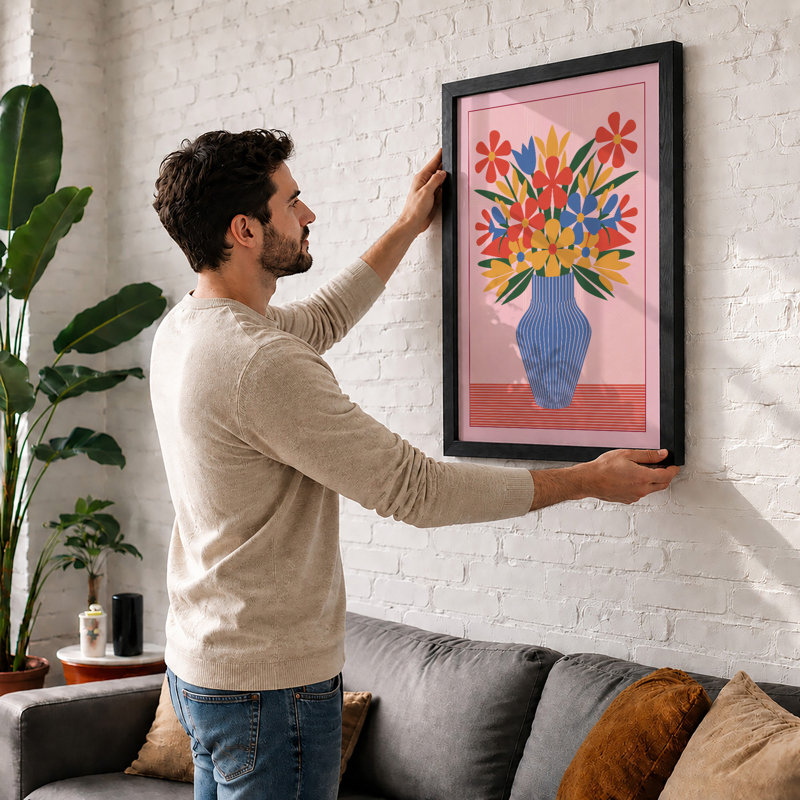 Geometric Floral Vase Modern - Framed Print, A4 - 29.7 x 21.0 cm, Unframed