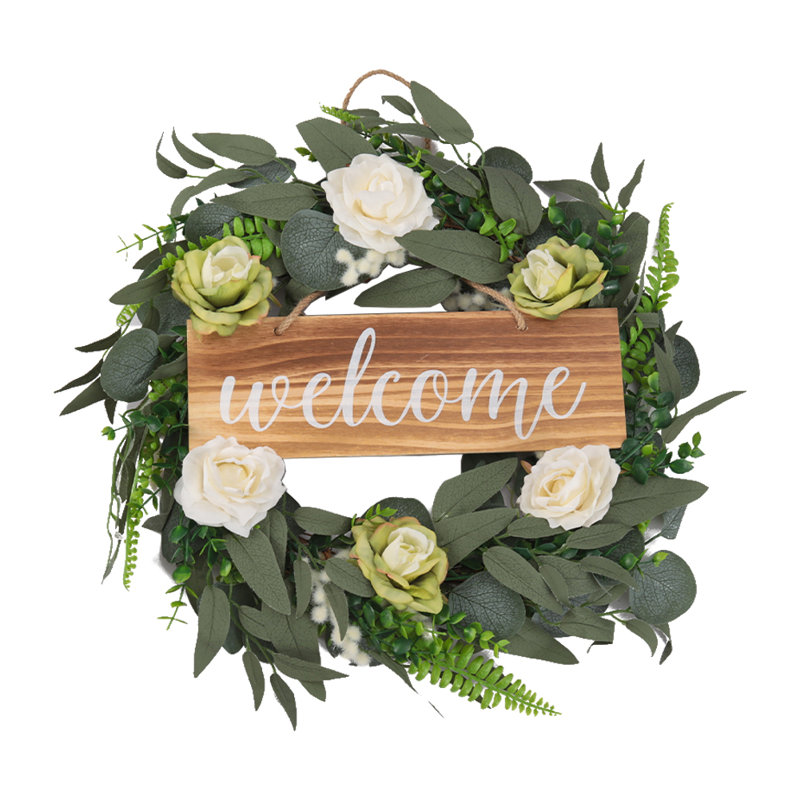 Faux Lighted Rose 45cm Wreath