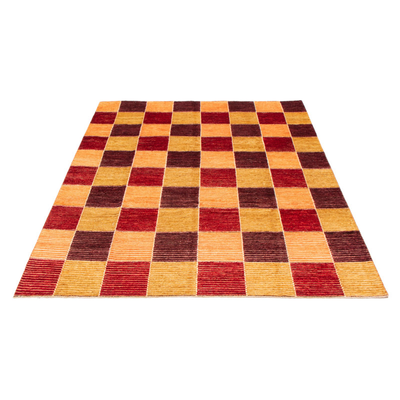 Tapis rouge en laine noué à la main de conception unique 7 pi 10 po x 10 pi 1 po New Age Fredric