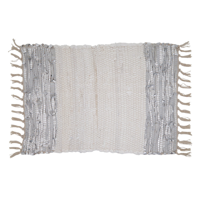 Gray and White Cotton Leather Chindi Striped Placemats Set