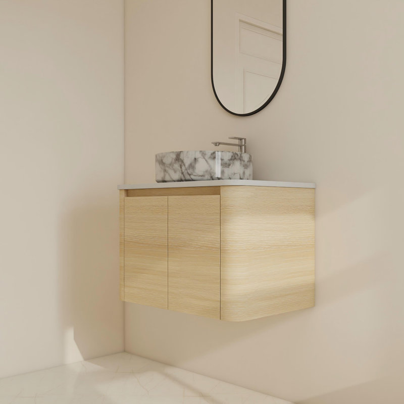 Ensemble de meuble-lavabo simple mural 30 po avec lavabo en céramique, Blanc / Gris
