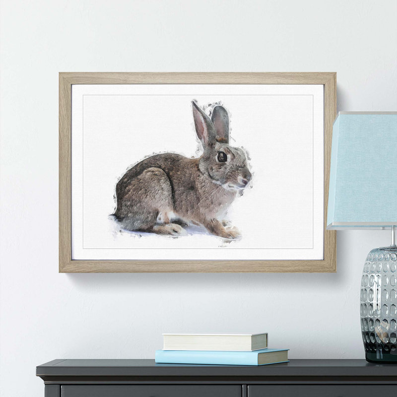Brown Bunny Rabbit in Abstract - Picture Frame Painting Print, Oak Framed, 62cm H x 87cm W x 2cm D
