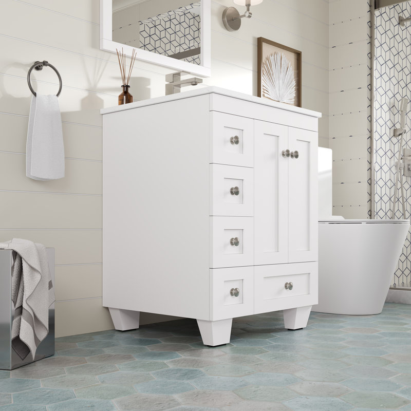 Acclaim 24 po Meuble-lavabo simple blanc avec comptoir en quartz Carrara et lavabo en porcelaine encastré, 24", Trou simple