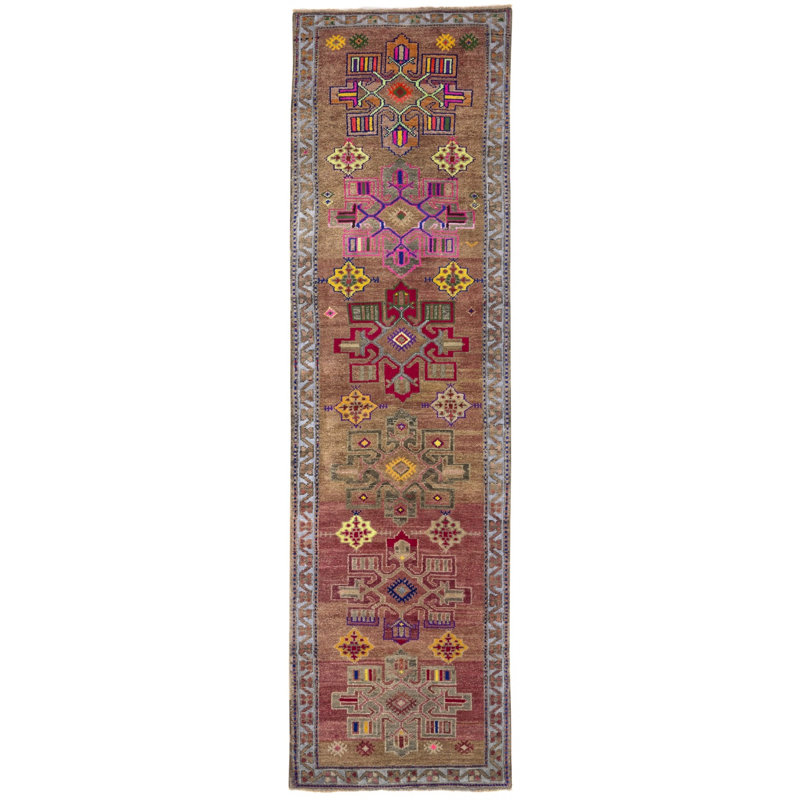Tapis de couloir rouge en laine noué à la main de conception unique 3 pi x 11 pi Ludvina