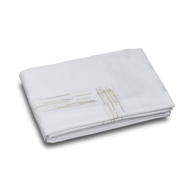 Broderie graffiti à plat, Drap plat de taille très grand, Blanc ivoire