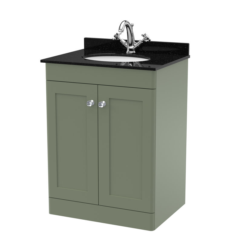 Classique 600mm Single Bathroom Vanity with Vanity Top, Satin Green, Black