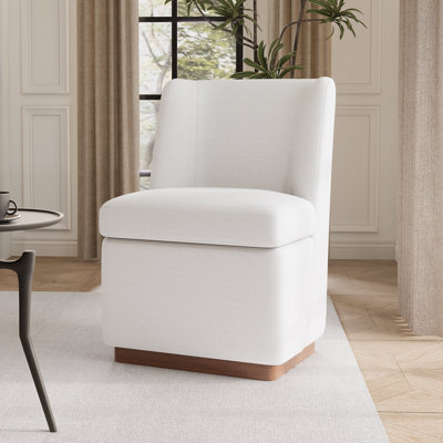 Upholstered Boucle Accent Chair Full Back Barrel Chair Armless Living Room Chairs With Solid Wood Base