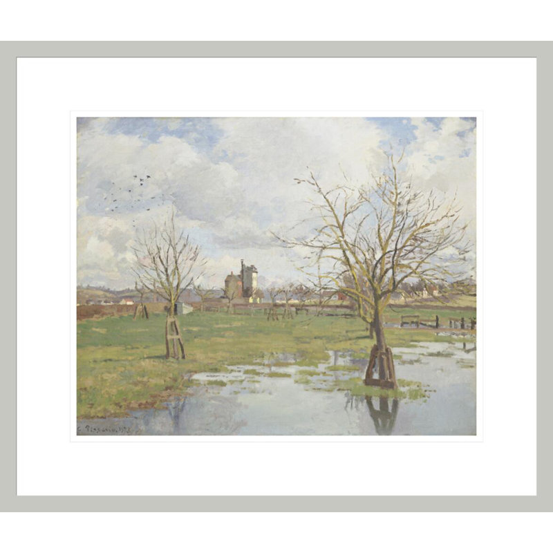 «Flooded Fields at St.-Ouen l'Aumône» par Camille Pissarro, impression giclée encadrée, 17.75" H x 20.85" W