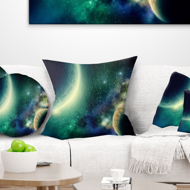 Deux planètes - coussin à imprimé paysage, 18 po x 18 po, Carré